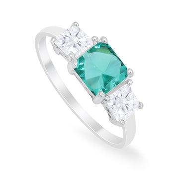 Princess Cut Engagement Ring Simulated Paraiba Tourmaline CZ 925 Sterling Silver